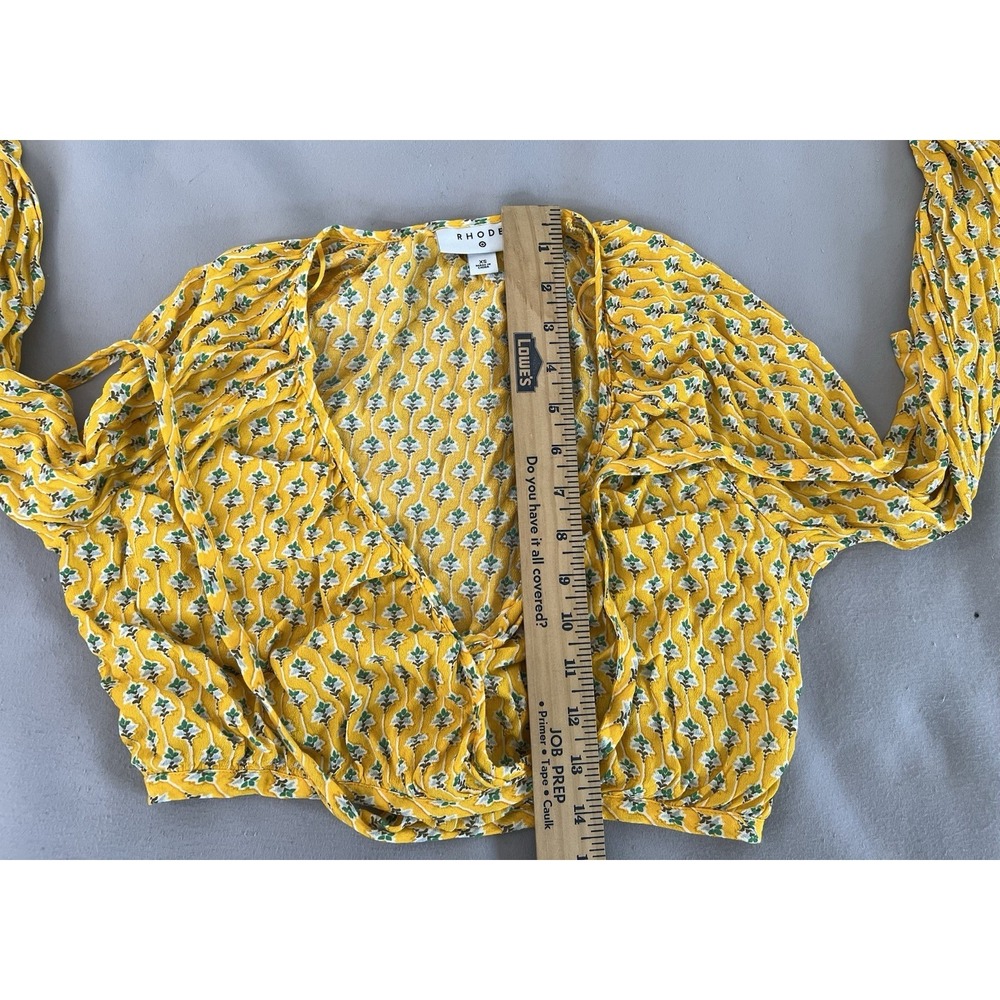 Rhode Dainty Lotus Print Wrap Top Yellow/Turquoise Sz XS Long Sleeve - Picture 7 of 10